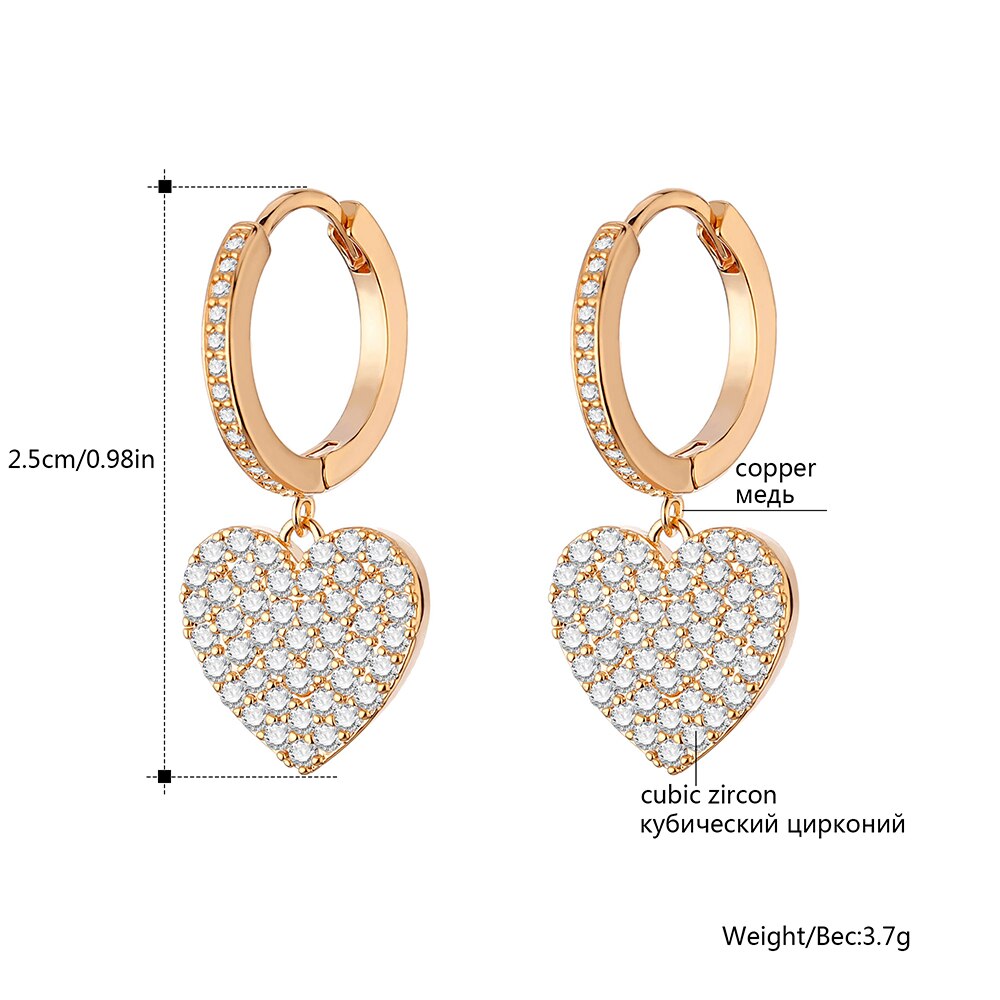 Gold Silver Color Heart Drop Earrings For Women  Brand Jewelry Ear Piercing CZ Hoop Earrings Femme Gift 2022