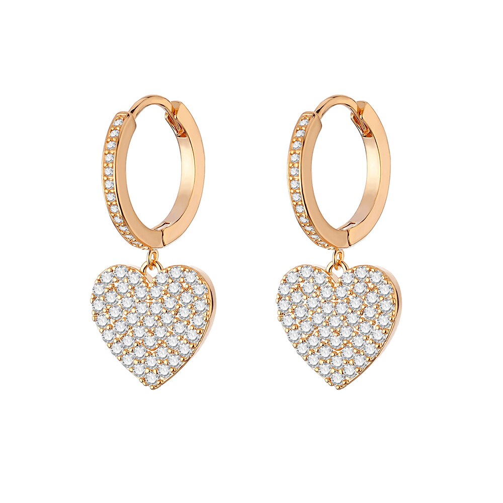 Gold Silver Color Heart Drop Earrings For Women  Brand Jewelry Ear Piercing CZ Hoop Earrings Femme Gift 2022