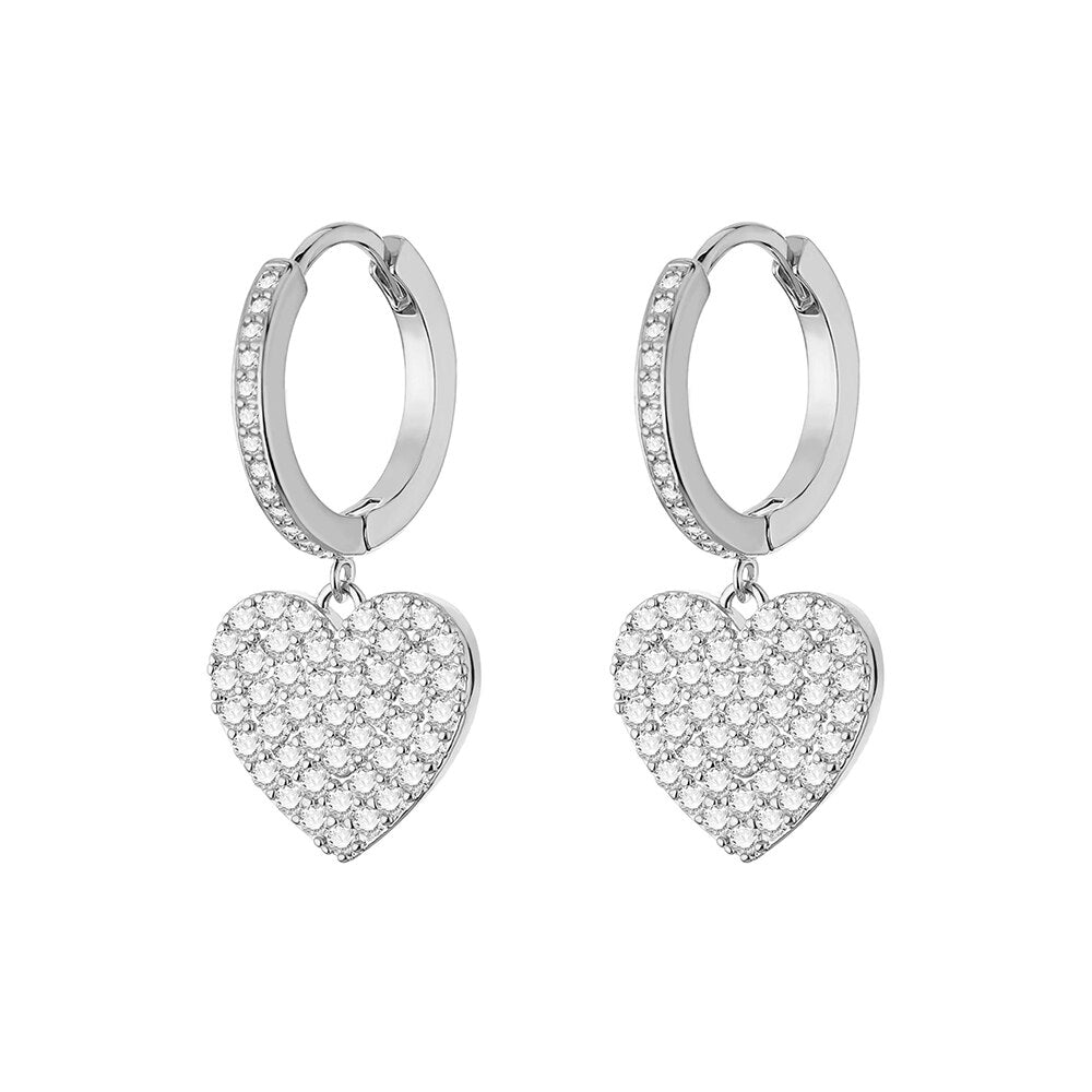 Gold Silver Color Heart Drop Earrings For Women  Brand Jewelry Ear Piercing CZ Hoop Earrings Femme Gift 2022