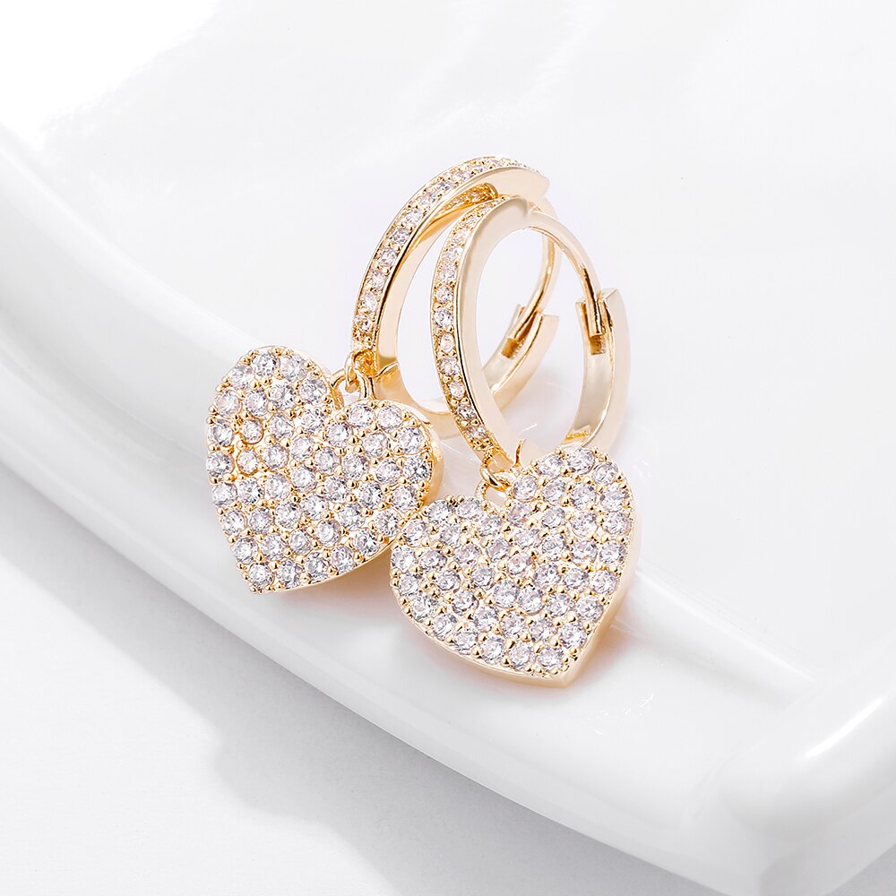 Gold Silver Color Heart Drop Earrings For Women  Brand Jewelry Ear Piercing CZ Hoop Earrings Femme Gift 2022