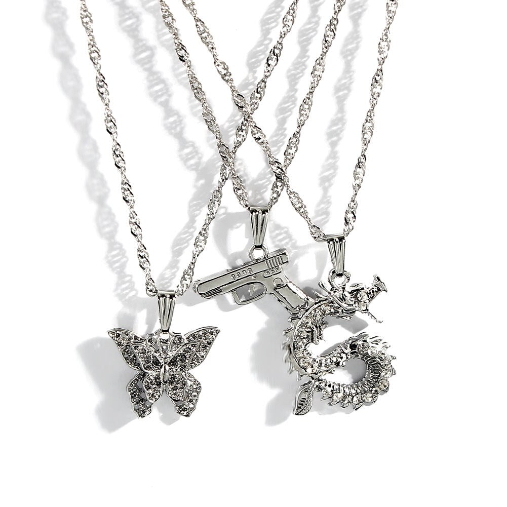 Gold Silver Color Multi Layered Rhinestone Tennis Choker Necklace For Women Shining Crystal AK47 Gun Pendants Long Chain Jewelry