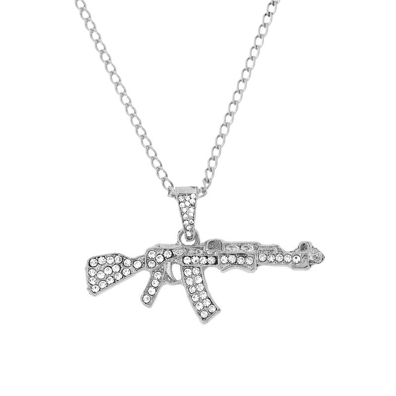Gold Silver Color Multi Layered Rhinestone Tennis Choker Necklace For Women Shining Crystal AK47 Gun Pendants Long Chain Jewelry