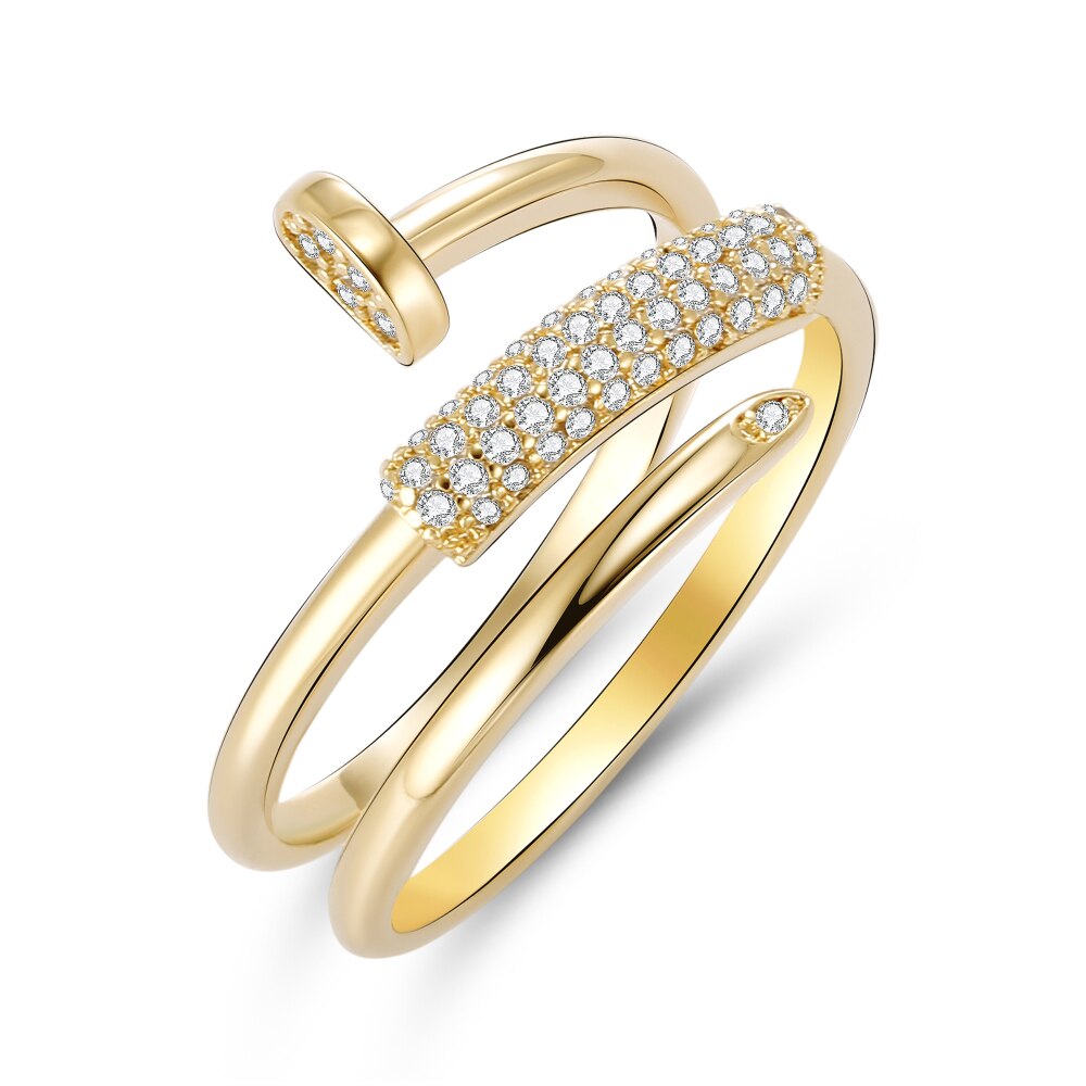 Gold Silver Color Nail Rings for Women  Bling Bling Zircon Stone Screw Ring Wedding Engagement Jewelry 2022