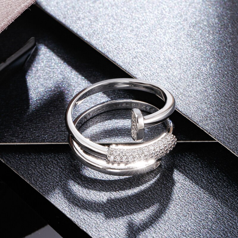 Gold Silver Color Nail Rings for Women  Bling Bling Zircon Stone Screw Ring Wedding Engagement Jewelry 2022