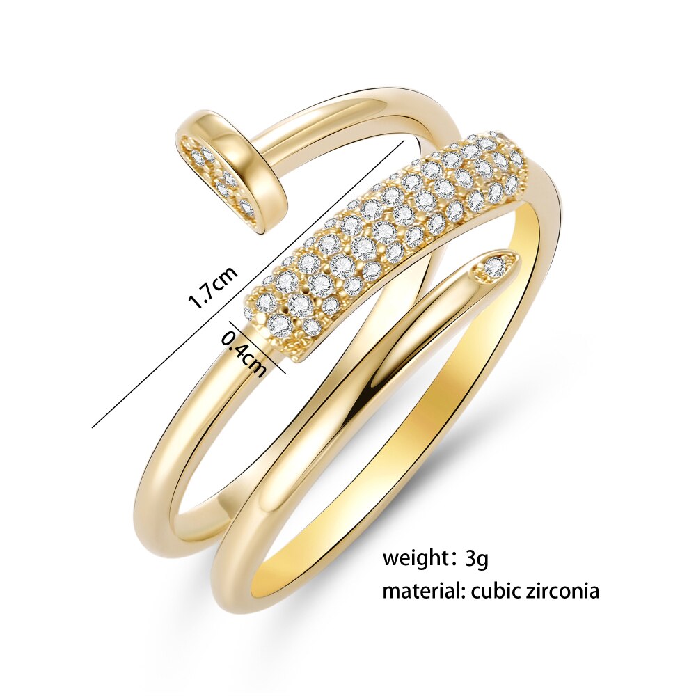 Gold Silver Color Nail Rings for Women  Bling Bling Zircon Stone Screw Ring Wedding Engagement Jewelry 2022