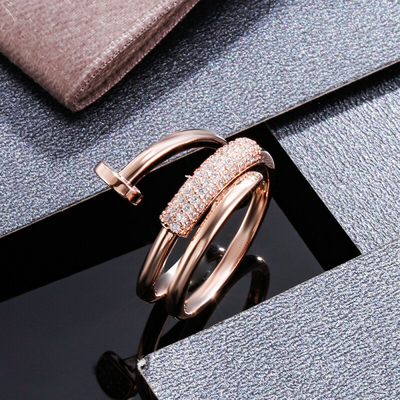 Gold Silver Color Nail Rings for Women  Bling Bling Zircon Stone Screw Ring Wedding Engagement Jewelry 2022