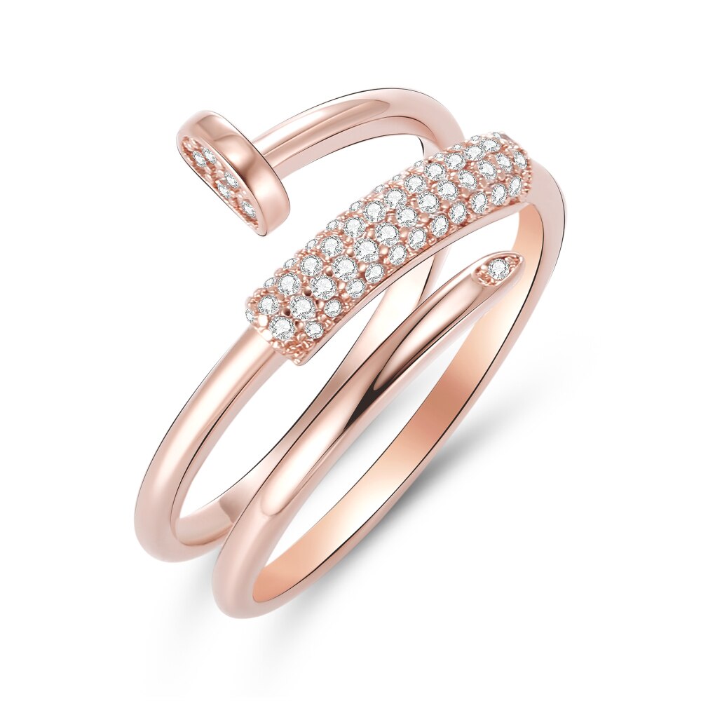 Gold Silver Color Nail Rings for Women  Bling Bling Zircon Stone Screw Ring Wedding Engagement Jewelry 2022