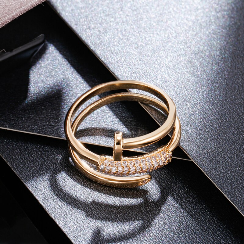 Gold Silver Color Nail Rings for Women  Bling Bling Zircon Stone Screw Ring Wedding Engagement Jewelry 2022