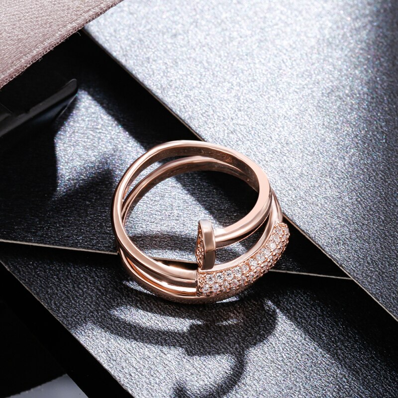 Gold Silver Color Nail Rings for Women  Bling Bling Zircon Stone Screw Ring Wedding Engagement Jewelry 2022
