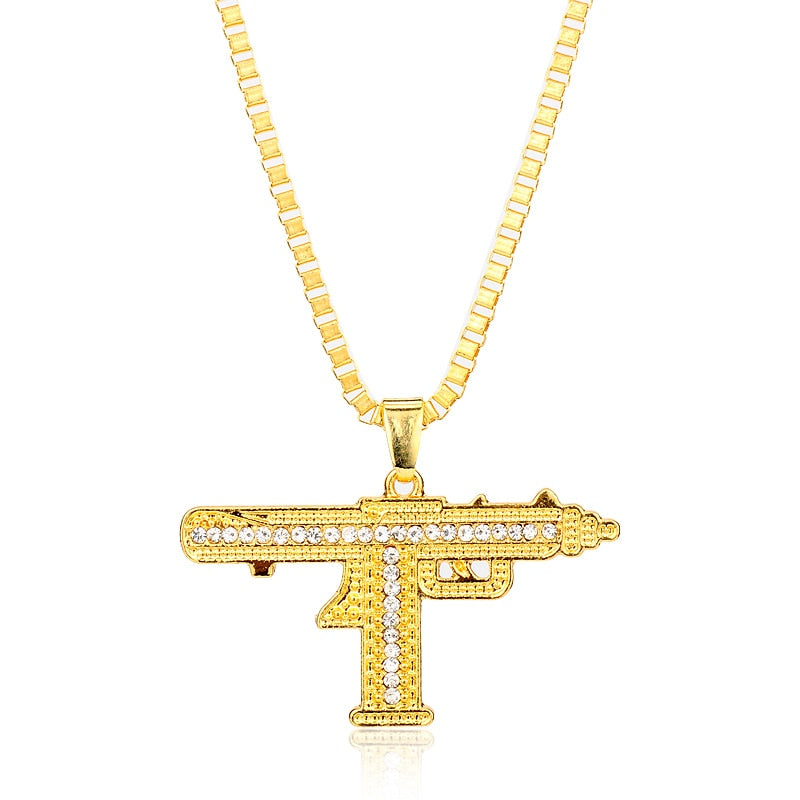 Gold Silver Color Out Sub Gun Uzi Pendant Necklace Fashion Jewelry Uzi Hop Pendants & Necklaces for Men Choker Hop-10