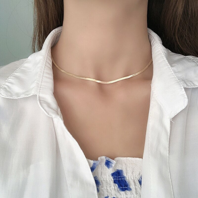 Gold Silver Color Snake Chain Short Necklace For Womeb Girls  Lace Titanium Steel Jewelry Birthday Gift Drop Shipping