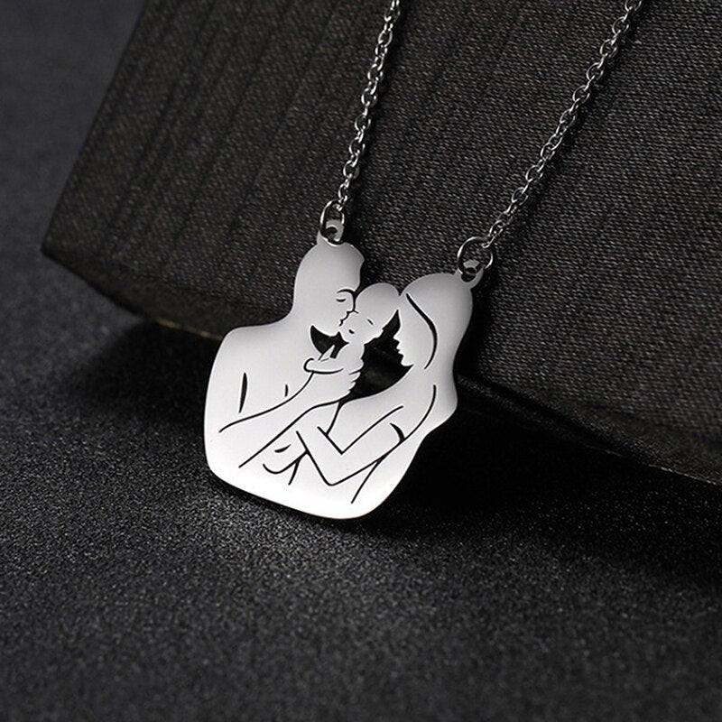 Gold Silver Color Stainless Steel Jewelry Family Baby Pregnant Necklace Heart For Wife Mother Father day Women Man Gift Love