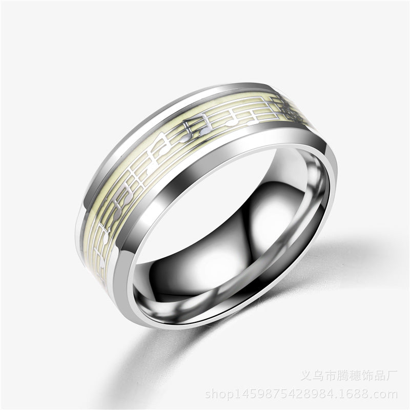 Gold Silver Color Stainless Steel Music Stave Luminous Ring for Women Men Glow in Dark Wedding Engagement Rings anel Jewelry Z05
