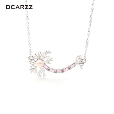 Gold/Silver Colors Neuron Pendant with Pink Pearl and Crystals Necklace Medical Jewelry Gift for Doctor/Nurse Chemistry Jewelry