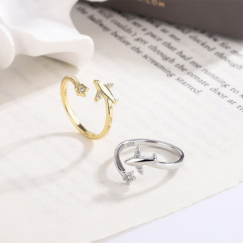 Gold Silver Colour Aircraft Opening Adjustable Rings For Women Designer Jewelry Gift Female  Items GaaBou