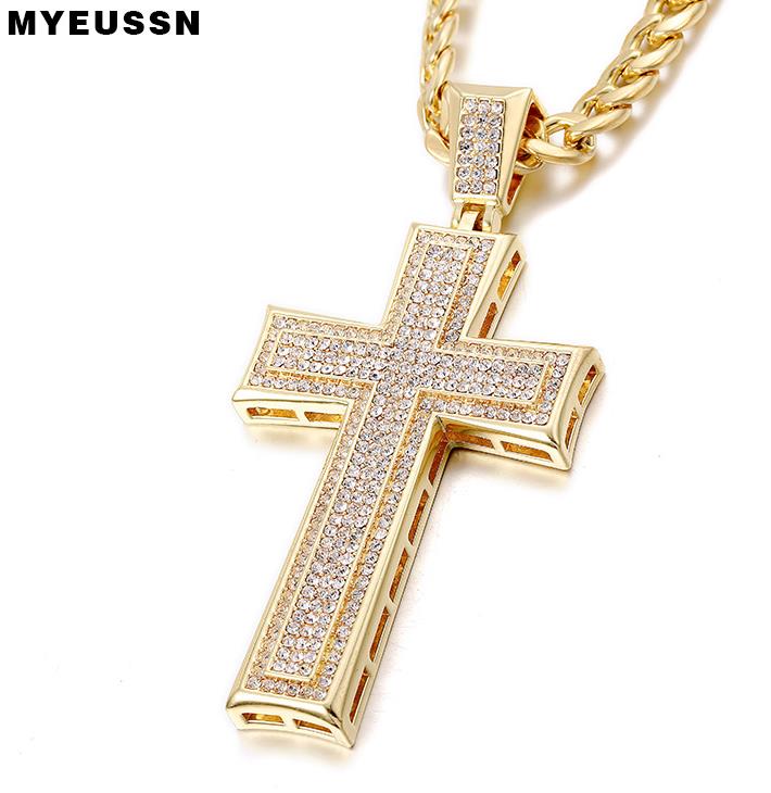 Gold/Silver Cross Pendant Iced Out Bling Bling Crystal Charm Cross Necklace Chain Men Rapper Cuba's Necklace Hop Jewelry