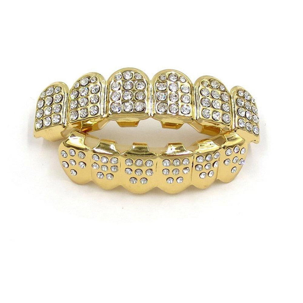 Gold Silver Iced Out CZ Teeth Grillz Top Bottom Bling Men Women Jewelry New