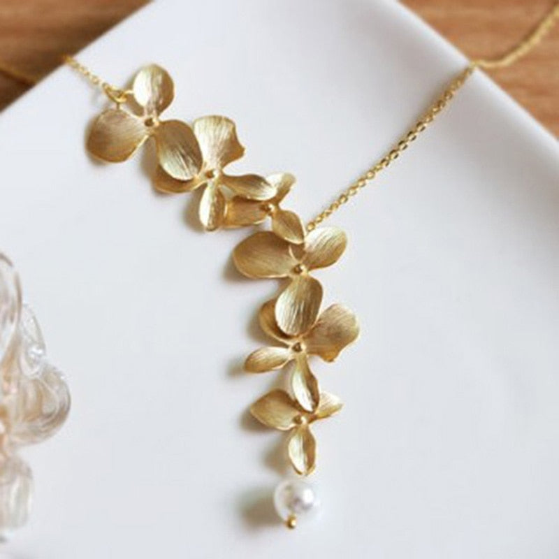Gold Silver Orchid flower Necklace Boho Chic Necklace Wedding Jewelry Orchid flower Necklace XY160505