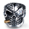 Gold Smoking Pipe Biker Men's Rings Rock Punk Skull Ring Titanium Steel Clear Zircon Eye Plating Rings Men Jewelry