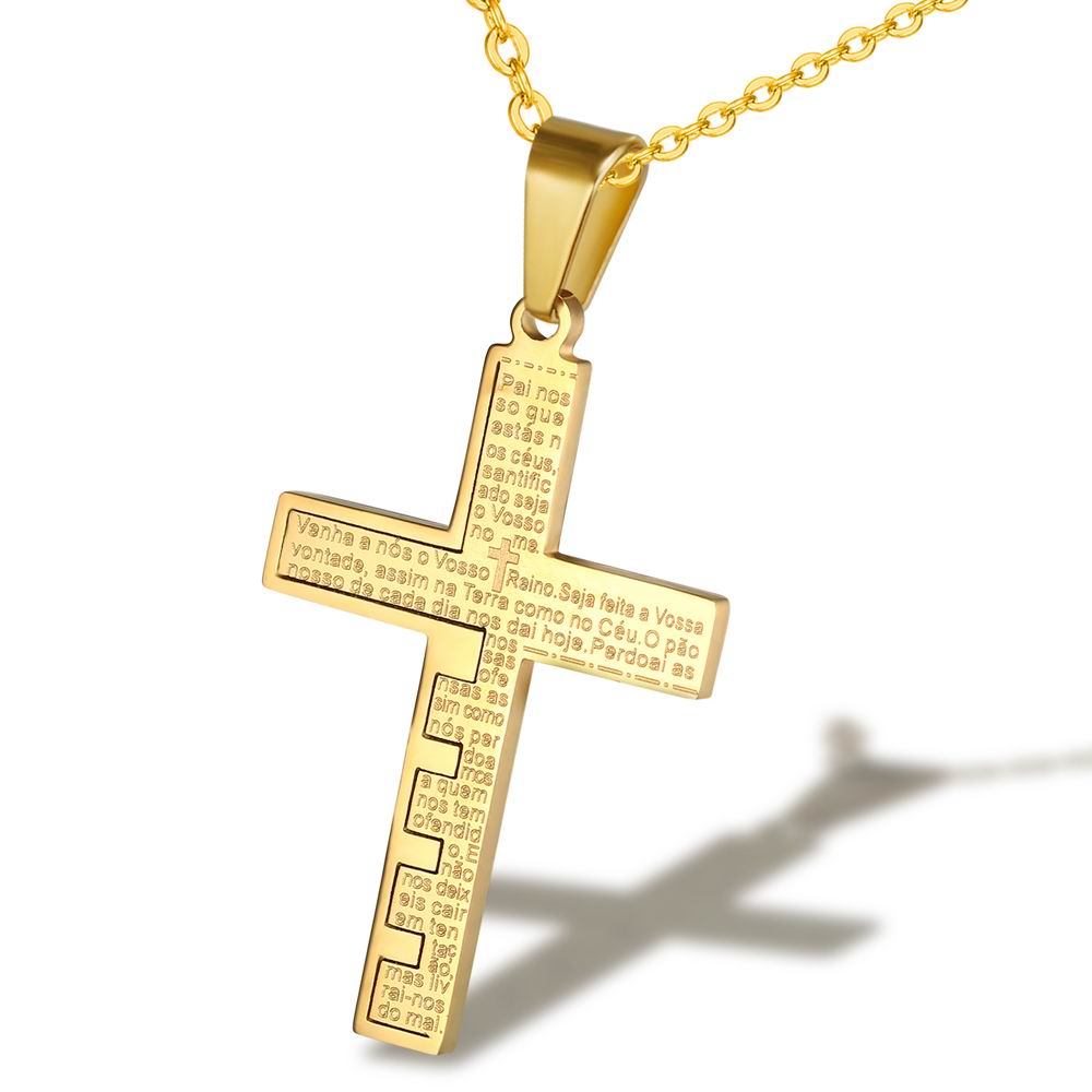 Gold Stainless Steel Christian Bible Prayer Cross Pendant Necklace Jesus Religious Prayer Jewelry For Women
