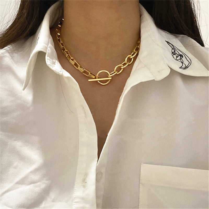 Gold Style, Metal 2021 Short Cool Necklace, Party Banquet Alloy Simple Geometric Clavicle Chain, Suitable for Men and Women