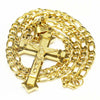 Gold Tone Jesus Christ Stainless Steel Cross Cruz Pendant Necklace with 24" Figaro chain Necklace