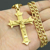 Gold Tone Jesus Christ Stainless Steel Cross Cruz Pendant Necklace with 24" Figaro chain Necklace