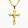 Gold Tone Jesus Christ Stainless Steel Cross Cruz Pendant Necklace with 24" Figaro chain Necklace