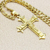 Gold Tone Jesus Christ Stainless Steel Cross Cruz Pendant Necklace with 24" Figaro chain Necklace
