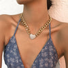 Gold Zirconia Heart Pendant Thick Necklace Female Punk Style Round Link Chain Necklaces Choker Vintage Daily Jewelry