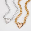 Gold Zirconia Heart Pendant Thick Necklace Female Punk Style Round Link Chain Necklaces Choker Vintage Daily Jewelry