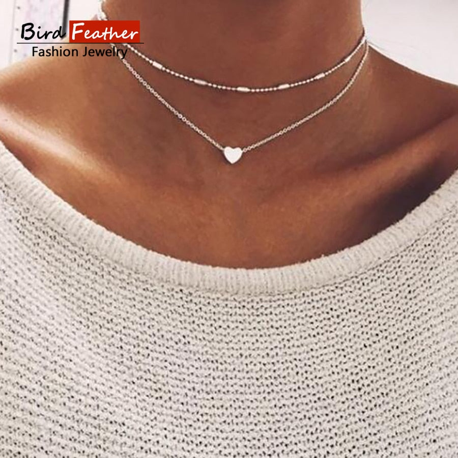 Gold color Choker Necklace for women Long Beads Heart Pendant Chain Necklaces & Pendants Lace velvet chokers Jewelry