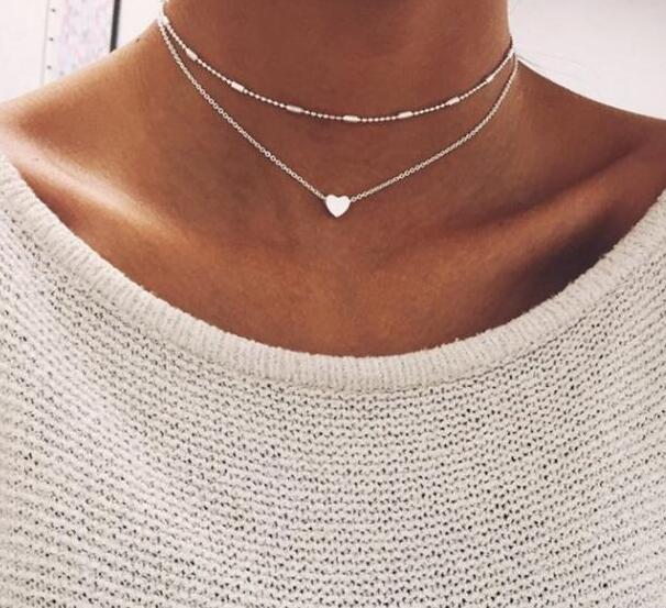 Gold color Choker Necklace for women Long Beads Heart Pendant Chain Necklaces & Pendants Lace velvet chokers Jewelry