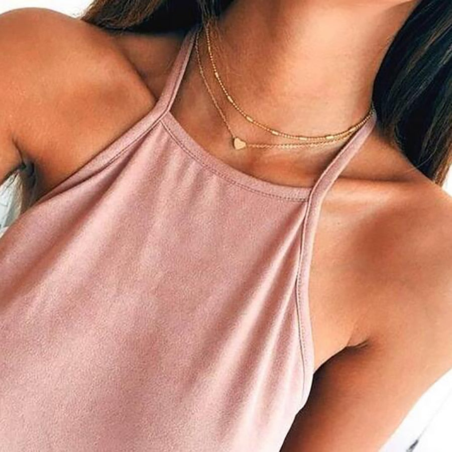 Gold color Choker Necklace for women Long Beads Heart Pendant Chain Necklaces & Pendants Lace velvet chokers Jewelry