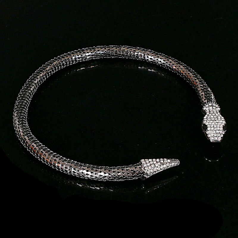 Gold-color and Silver Plated Snake Necklace Choker Women Collier Femme Bijoux Black Gun Crystal Choker Necklaces
