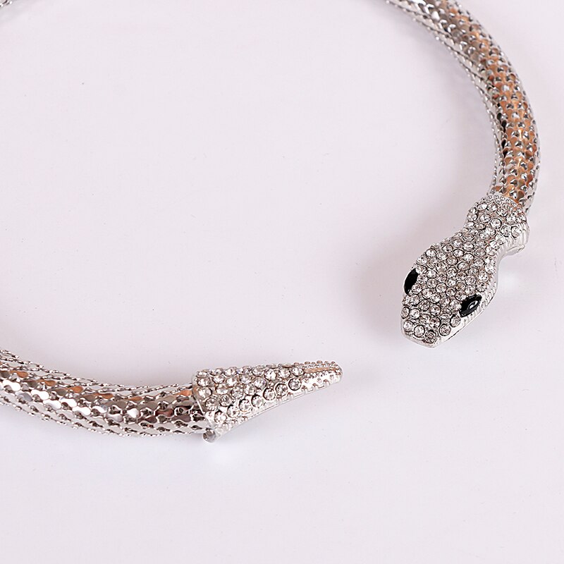 Gold-color and Silver Plated Snake Necklace Choker Women Collier Femme Bijoux Black Gun Crystal Choker Necklaces