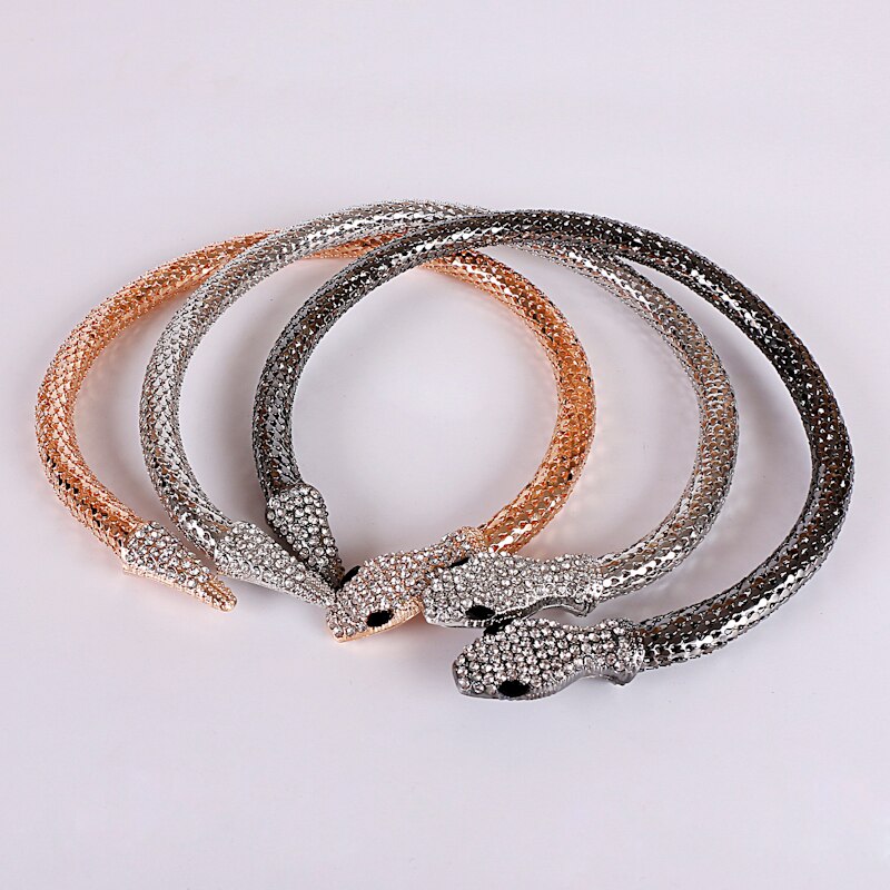 Gold-color and Silver Plated Snake Necklace Choker Women Collier Femme Bijoux Black Gun Crystal Choker Necklaces