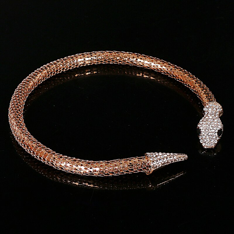 Gold-color and Silver Plated Snake Necklace Choker Women Collier Femme Bijoux Black Gun Crystal Choker Necklaces