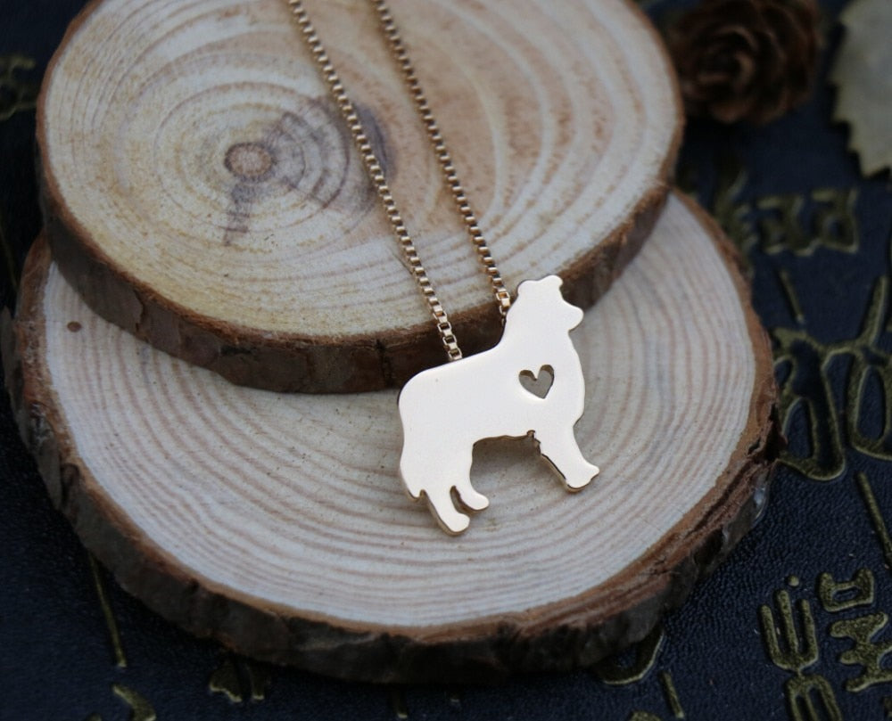 Gold &amp; silber Border Collie shepherd dog pendant jewelry golden colors plated Classic
