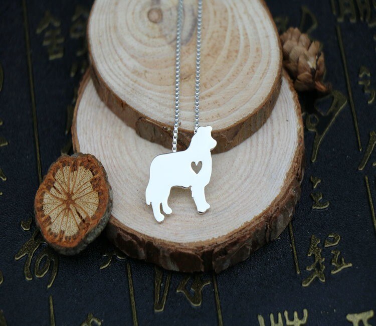 Gold &amp; silber Border Collie shepherd dog pendant jewelry golden colors plated Classic