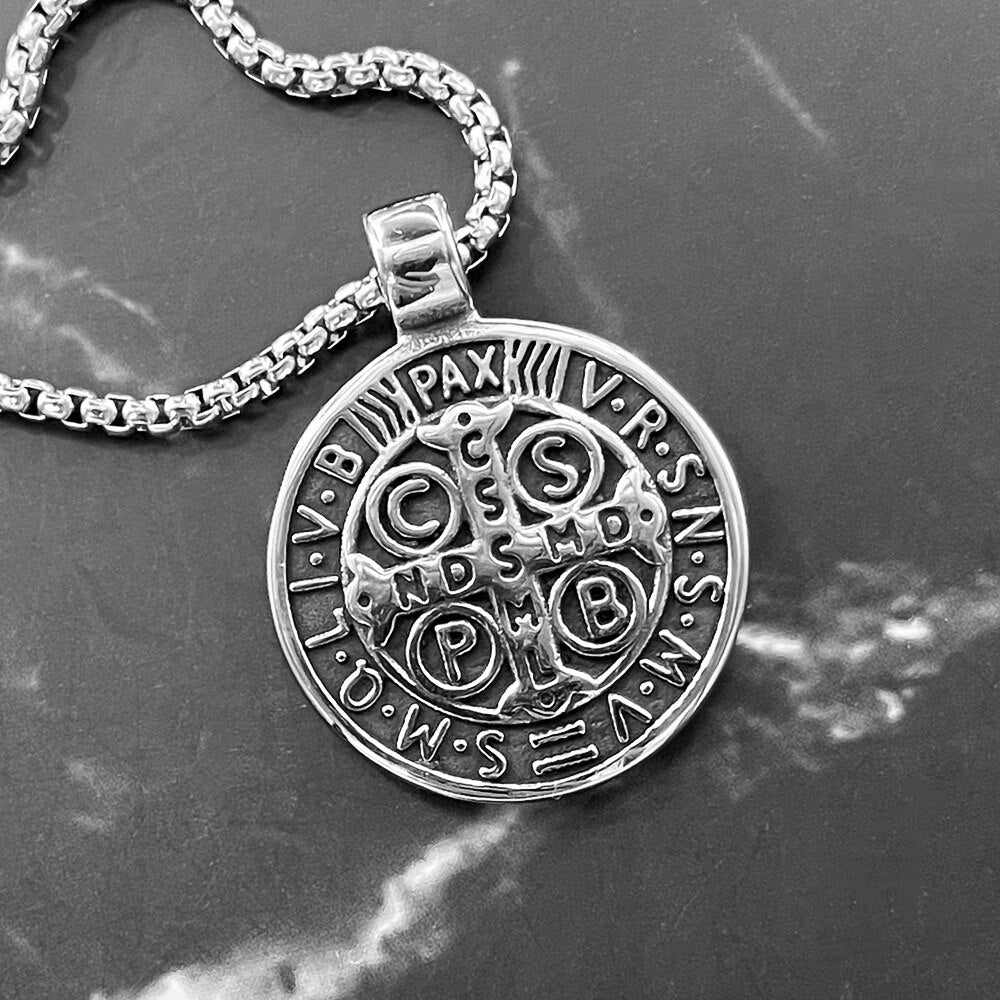 Gold silver Color cross Catholic Saint Benedict Round Medal Pendant Necklaces Catholicism Trendy Jewelry