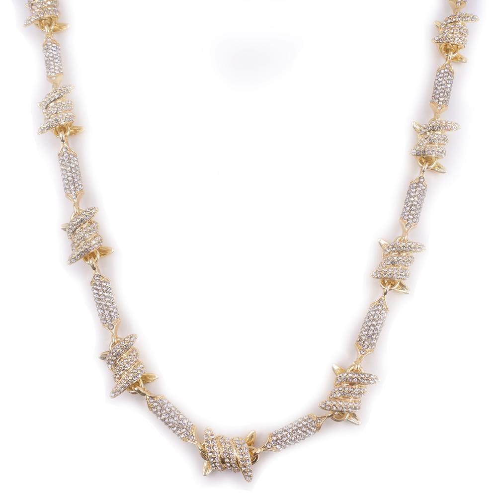 Gold silver color bone stick iced out hip hop chain bling horns brambles necklace men women link choker rapper jewelry