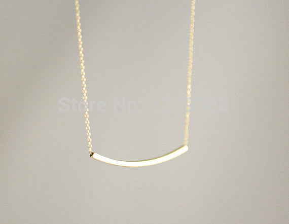 Gold/silver curved bar shape necklace, simple design curved bar necklace cute pendant-necklace for women girl