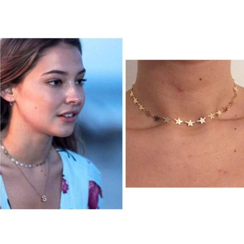 Gold star choker necklace from outer banks sarah cameron necklace star chain dainty necklace beach jewelry gift for Obx fan