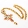 Golden Crucifix  Cross Pendant Necklace Men Women Christian Church Priest Long Necklace Orthodox Baptism Religious Jewelry Icons