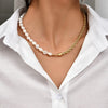 Golden Half Pearl Half Twist Chain Necklace Personality DIY Golden Stainless Steel Pearl Necklace