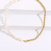 Golden Half Pearl Half Twist Chain Necklace Personality DIY Golden Stainless Steel Pearl Necklace