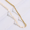 Golden Half Pearl Half Twist Chain Necklace Personality DIY Golden Stainless Steel Pearl Necklace