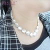 Golden Hidden magnet clasp Flat disc Chain Pearl beads necklace Elegant Classic choker pearl necklaces for women Wedding jewelry