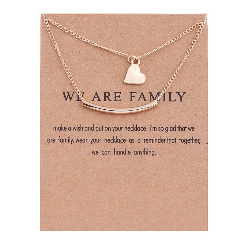 Golden Plated We Are Family Love Double Layer Alloy Clavicular Bones Pendant Short Chocker Necklace